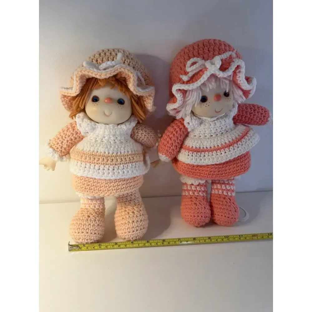 Lot Of 2 Vintage Crochet Dolls Strawberry Shortcake & Friend Apricot 12” EUC!!